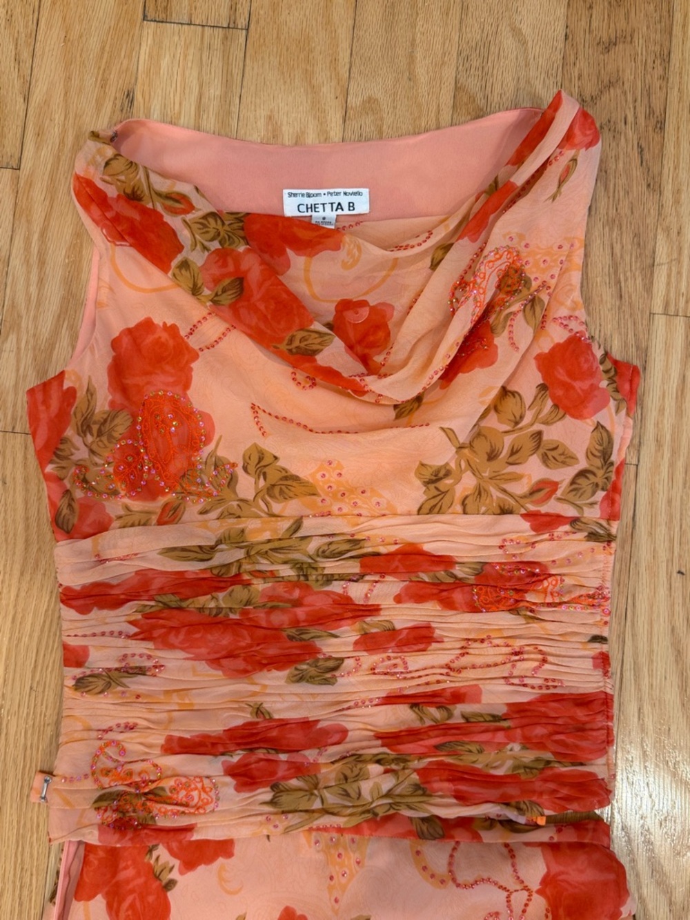 Chetta B Peach & Red Floral Cowl Top and Skirt